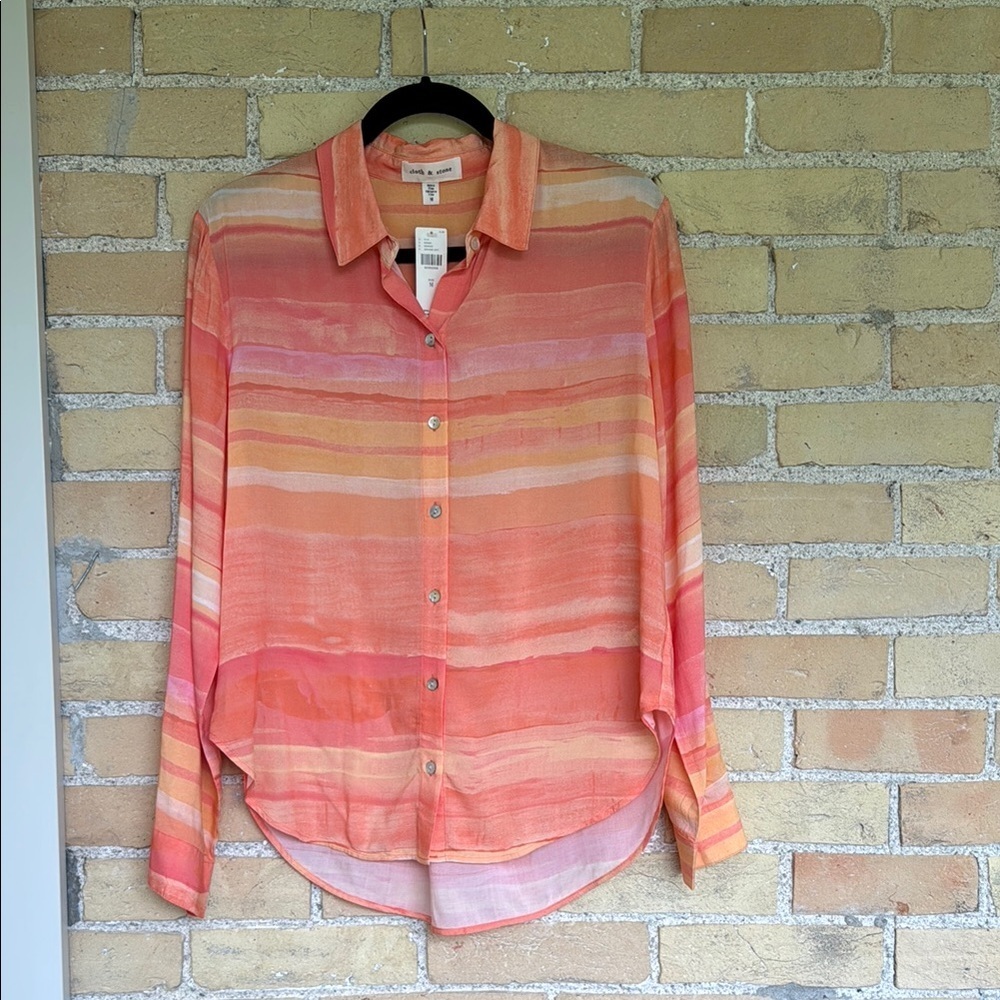 NWT Anthropologie Cloth & Stone Women's Coral Striped Button-Up Shirt - Picture 1 of 4
